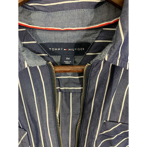 Tommy Hilfiger PM Blue & White Striped Deep V-Neck Half-Zip Long Sleeve Shirt - Picture 4 of 15